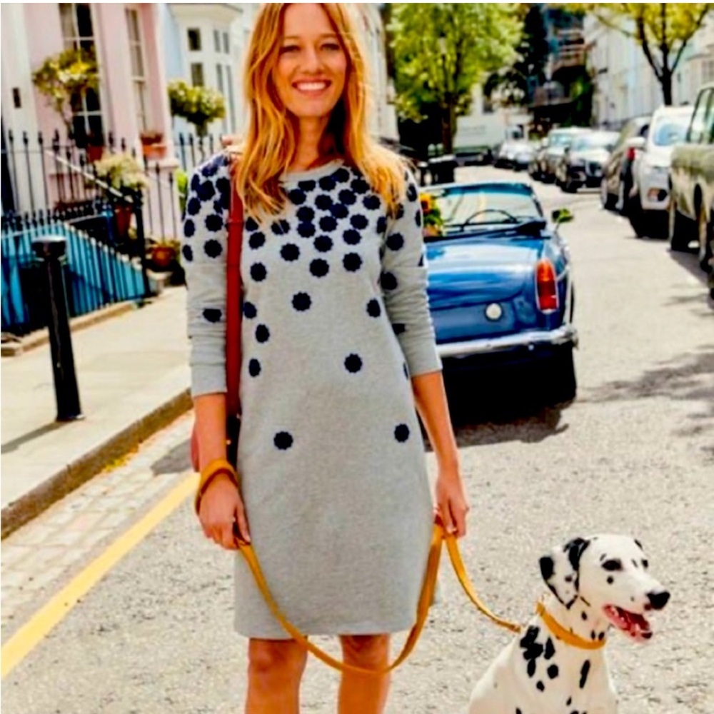 Boden Navy Flocked Floral Gray Long Sleeve Dress